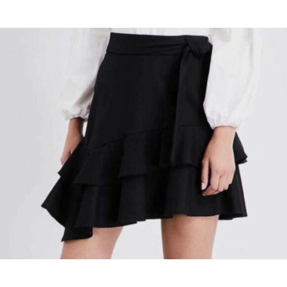 Maje Dresses & Skirts - Maje Paris Black Wool Asymmetrical Tiered Ruffle Skirt EU 40 US 6